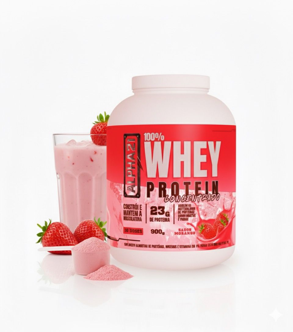 WHEY PROTEIN CONCENTRADO 900G – MORANGO – ALPHA21 SUPPLMENTS ⭐️⭐️⭐️⭐️⭐️ (2210 avaliações)