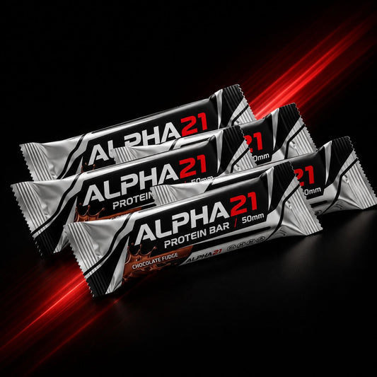 Barra de Proteína ALPHA21 50g – snack com 12g de proteína e fibras para pós-treino ou entre refeições.