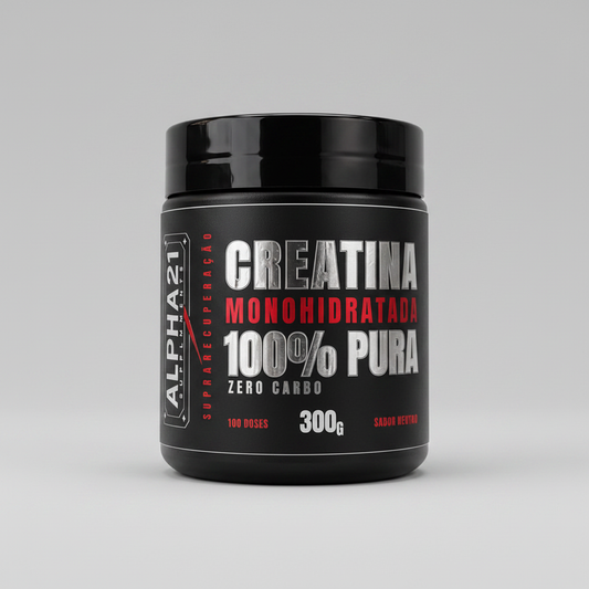 Creatina Monohidratada 300g ALPHA21 fundo cinza