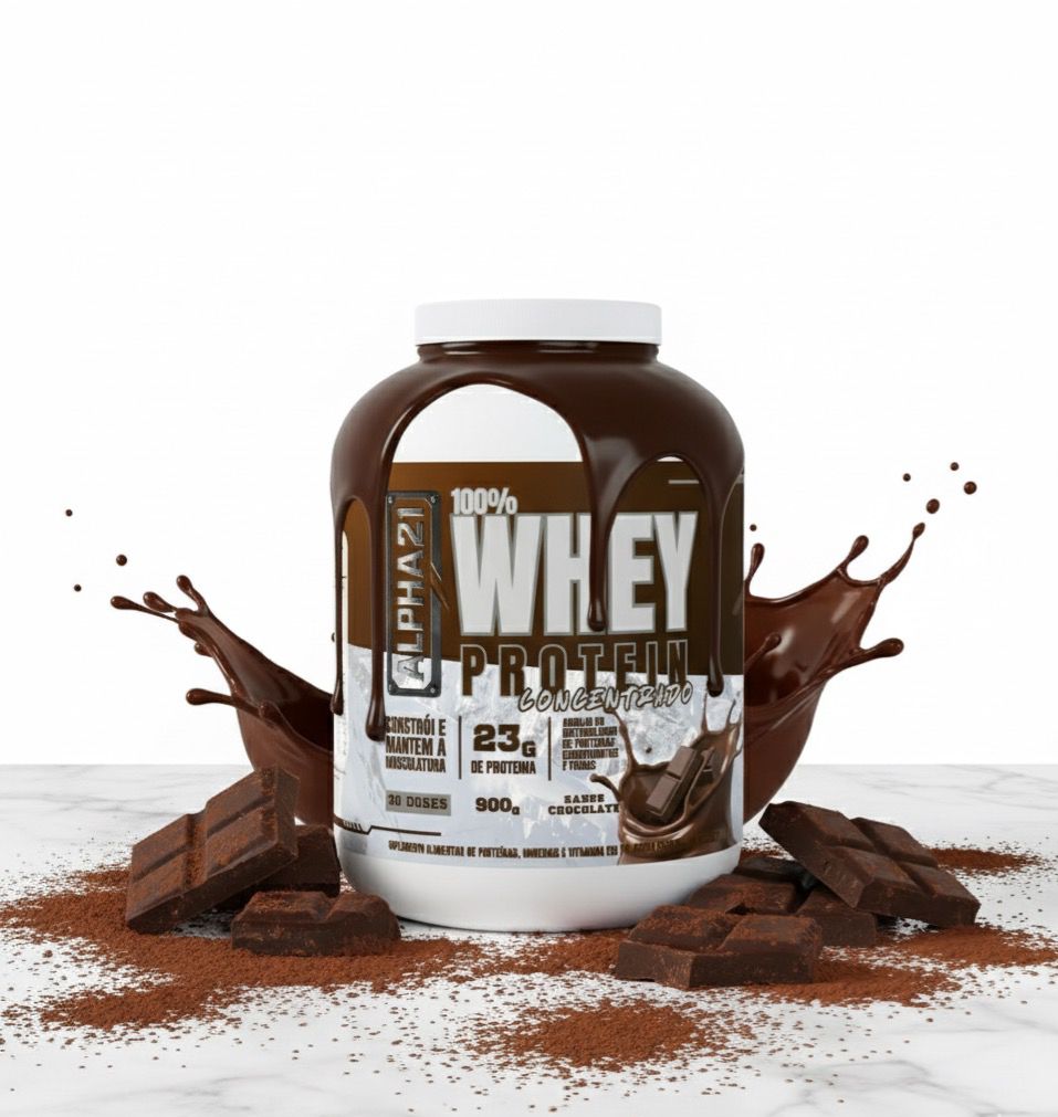 WHEY PROTEIN CONCENTRADO 900G – CHOCOLATE – ALPHA21 SUPPLEMENTS