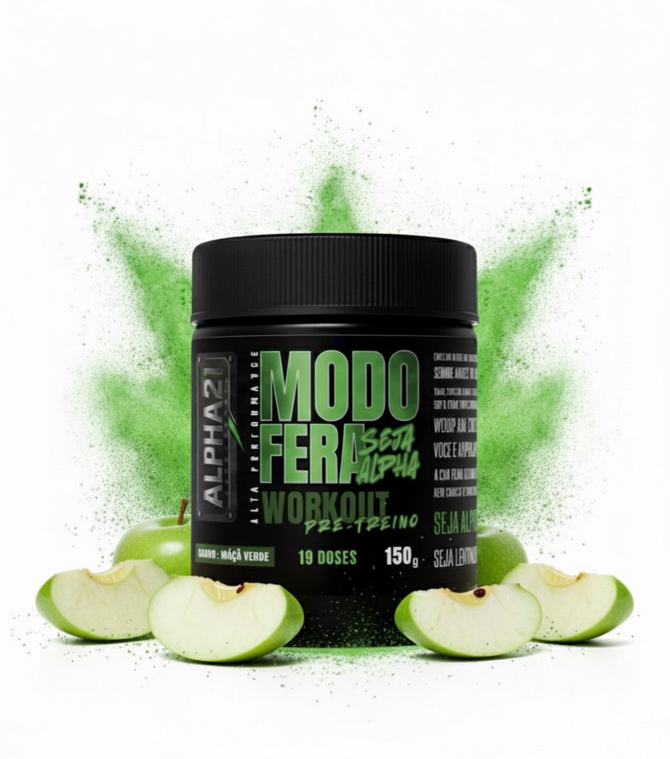 PRÉ-TREINO MODO FERA MAÇÃ VERDE  300g – ALPHA21 SUPPLEMENTS