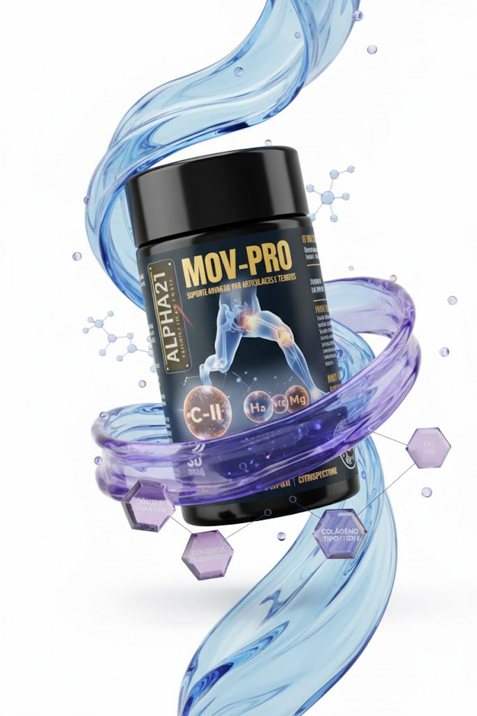 MOVE PRO ALPHA21 em 3D, pote centralizado com acabamento glossy, elementos gráficos flutuantes representando mobilidade, força e energia, ribbon de energia dinâmica envolvendo o pote, fundo branco minimalista, estilo premium e tecnológico.