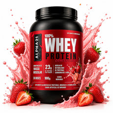 Proteína concentrada ALPHA21 Morango – 900g para ganho muscular