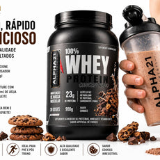 Whey Protein ALPHA21 sabor Cookies – concentrado 900g para hipertrofia
