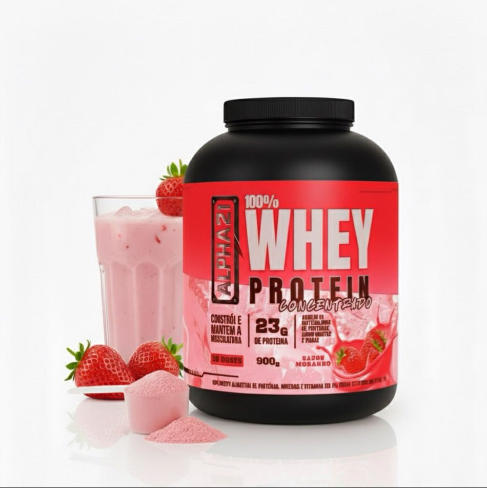 ALPHA21 PURE WHEY — SABOR MORANGO (900G)  ⭐️⭐️⭐️⭐️⭐️ 6.912 avaliações | Energia, Sabor e Desempenho Premium