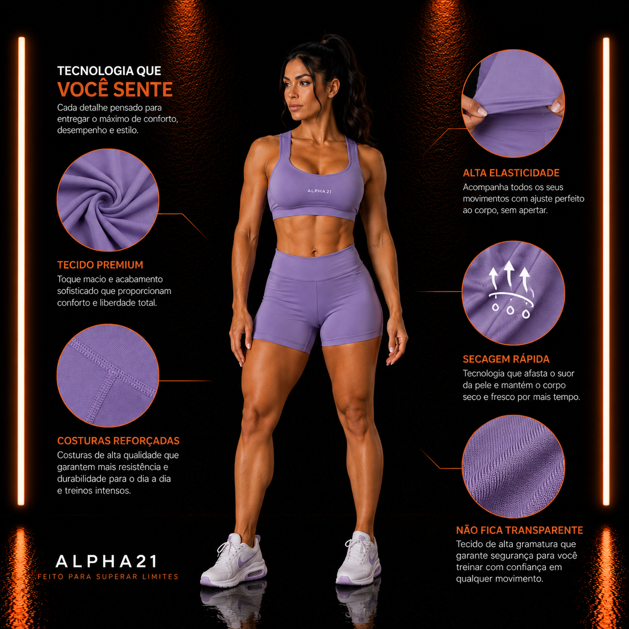 Conjunto Fitness Feminino ALPHA21 | Short e Top Premium