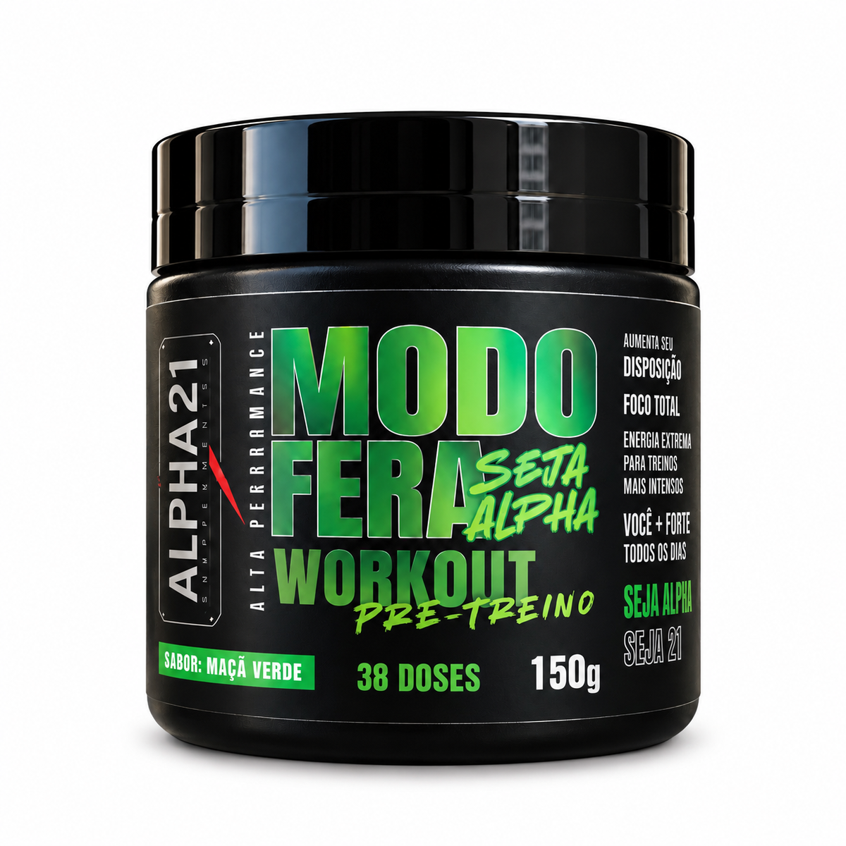 Pré-Treino Maçã Verde ALPHA21 150g – Energia Premium