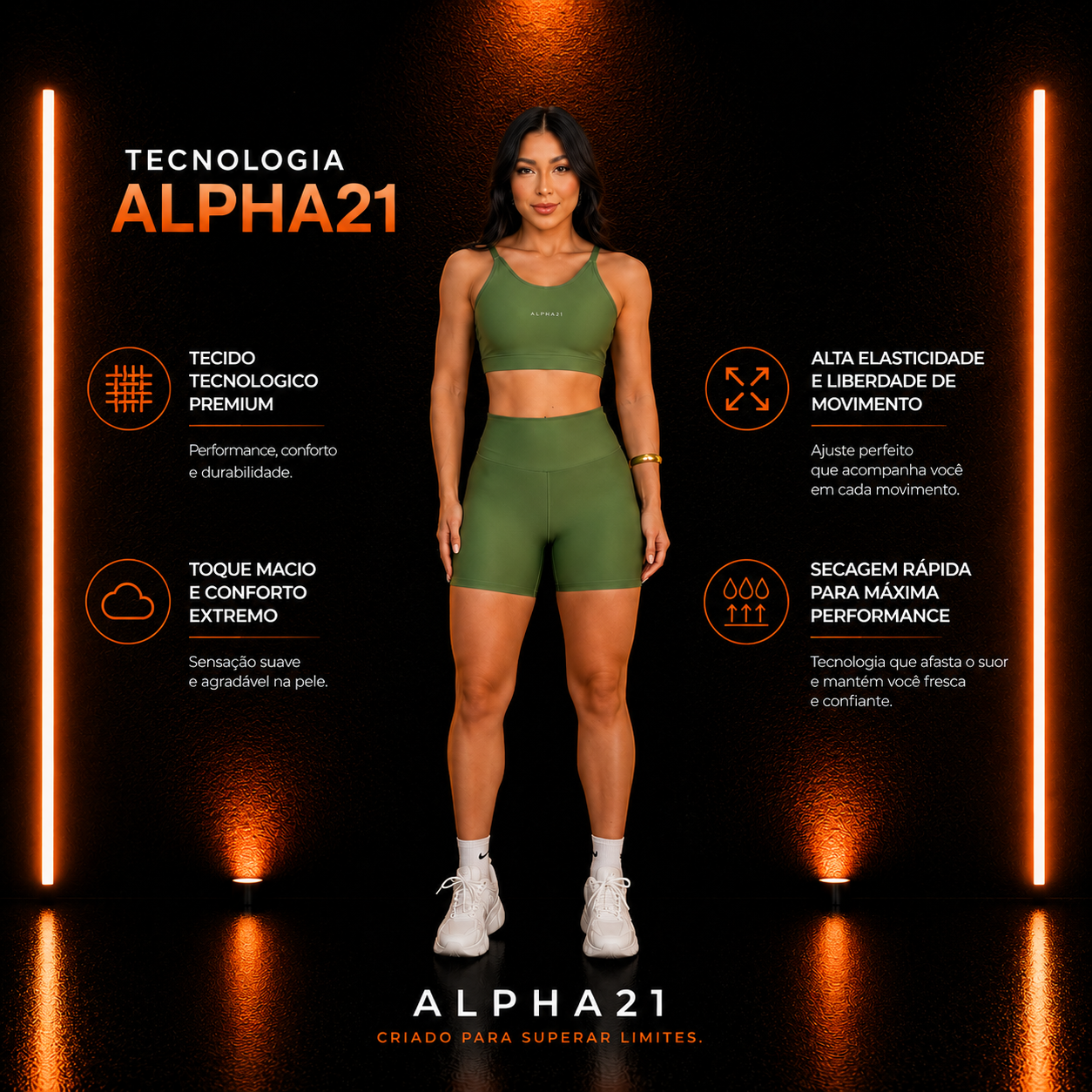 Conjunto Fitness Feminino ALPHA21 | Short e Top Premium