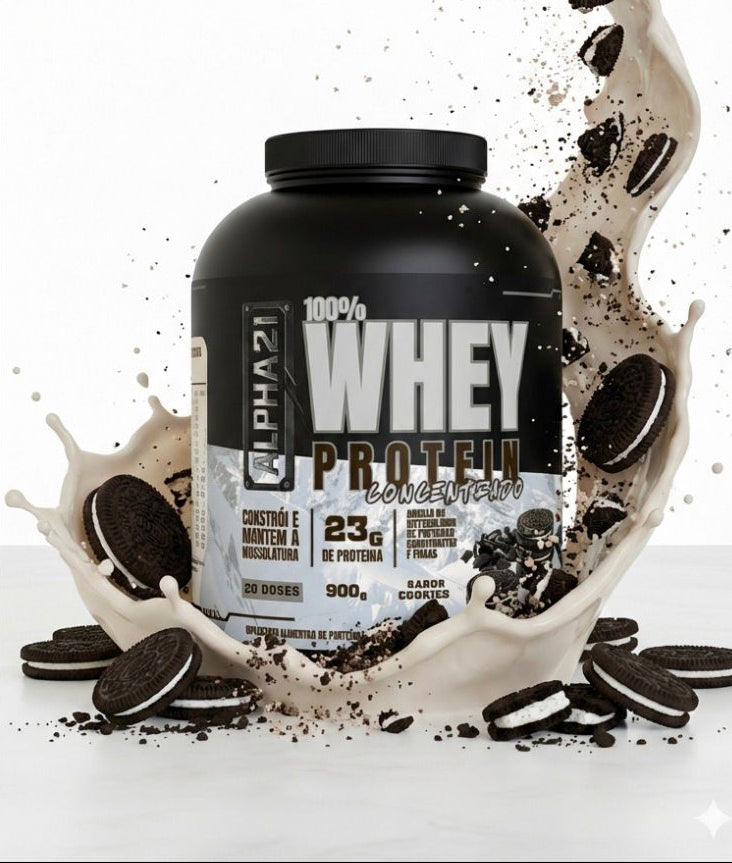 Whey Protein ALPHA21 Cookies 900g - Suplemento proteico concentrado com 24g de proteína, BCAAs e aminoácidos essenciais - Fabricado sob BPF ANVISA
