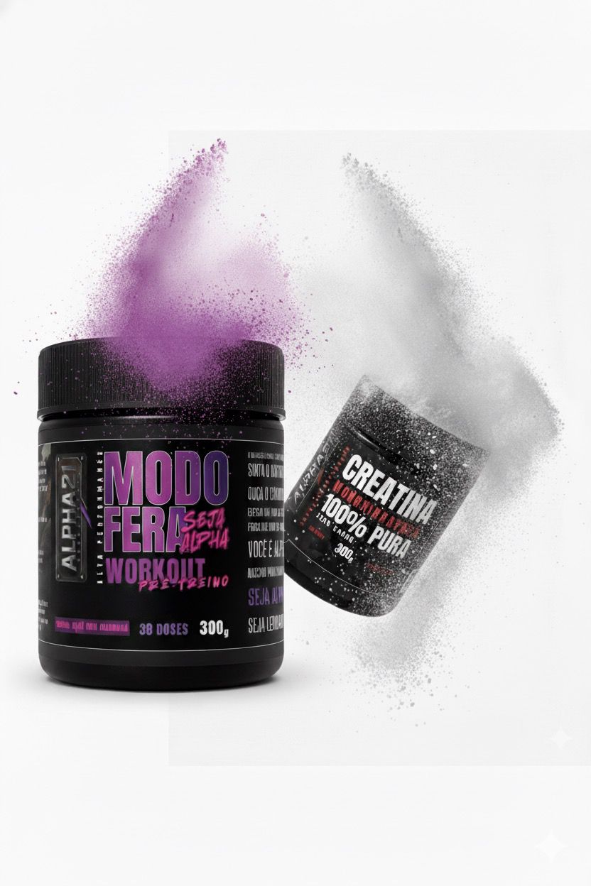 Stack Hipertrofia ALPHA21 – kit com Whey Protein, Creatina e Pré-Treino para ganho de massa muscular, fabricado sob BPF/ANVISA
