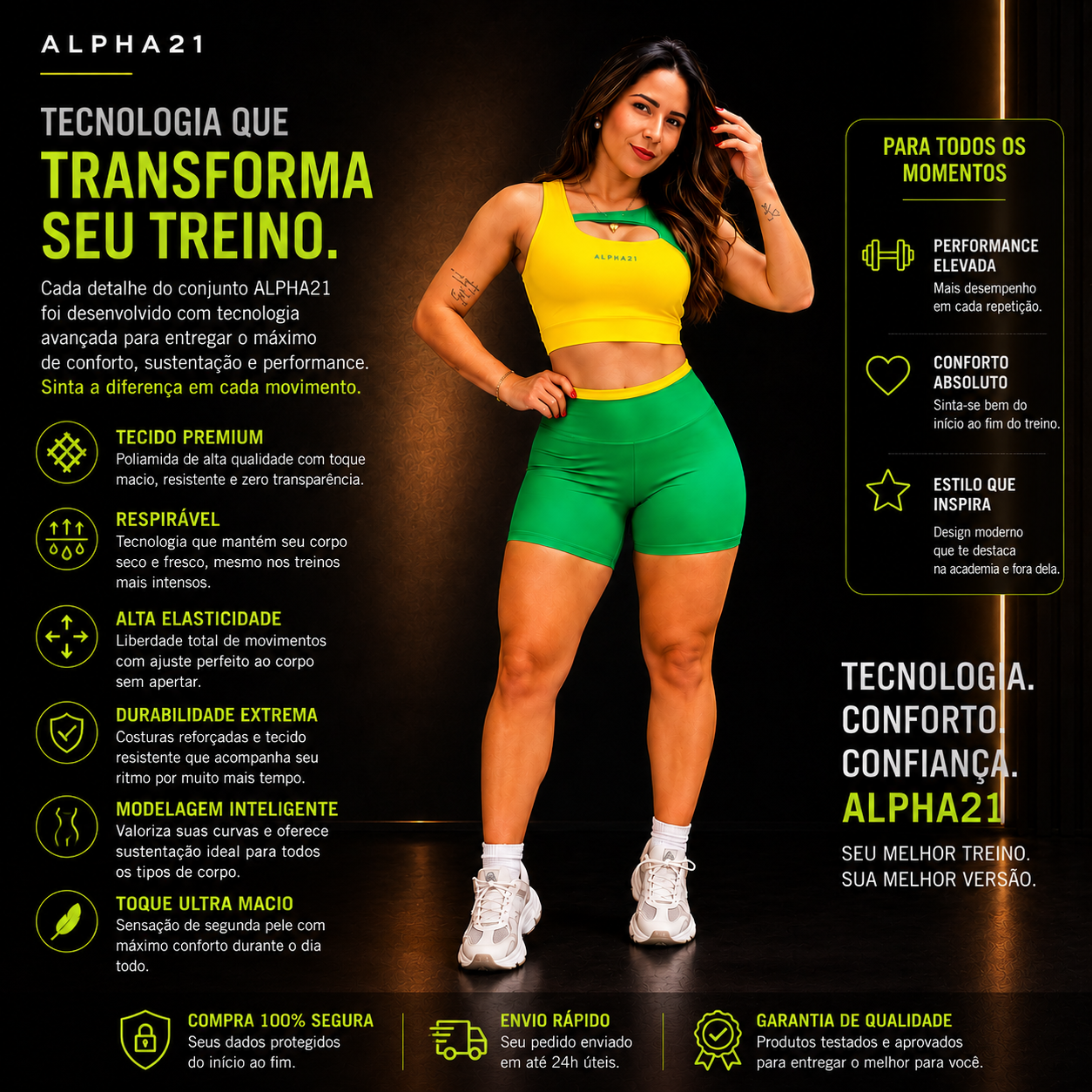 Conjunto Fitness Feminino Bicolor ALPHA21 para Performance