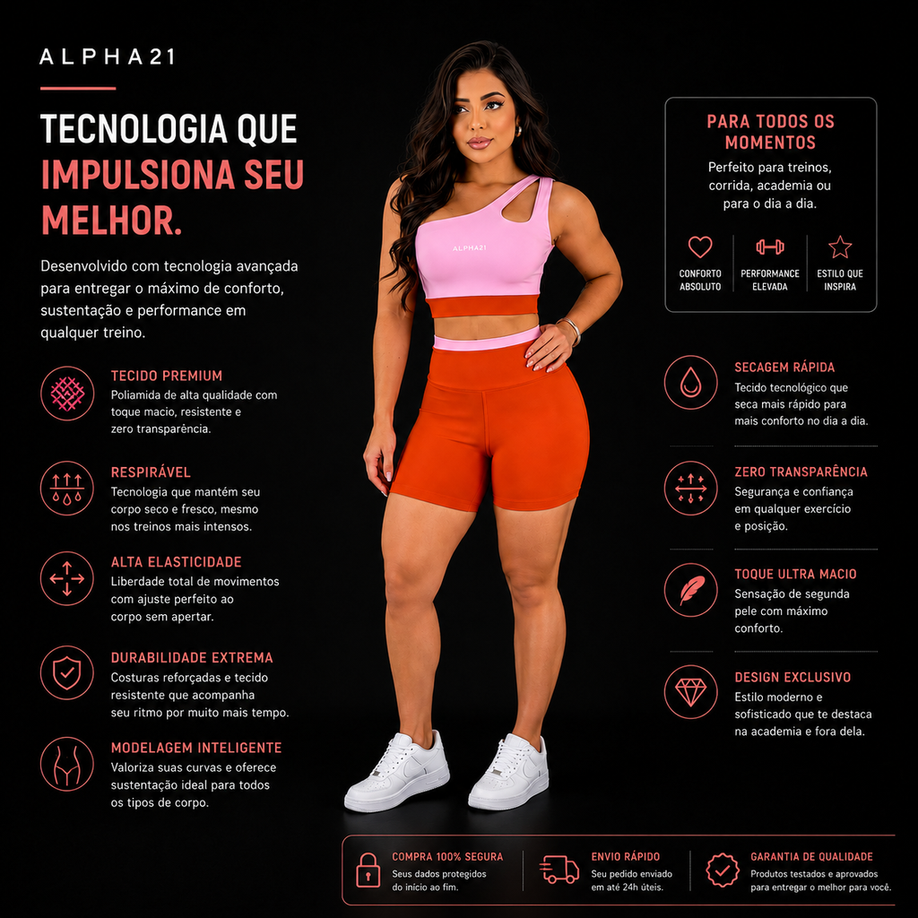 Conjunto Fitness Feminino Bicolor ALPHA21 para Performance