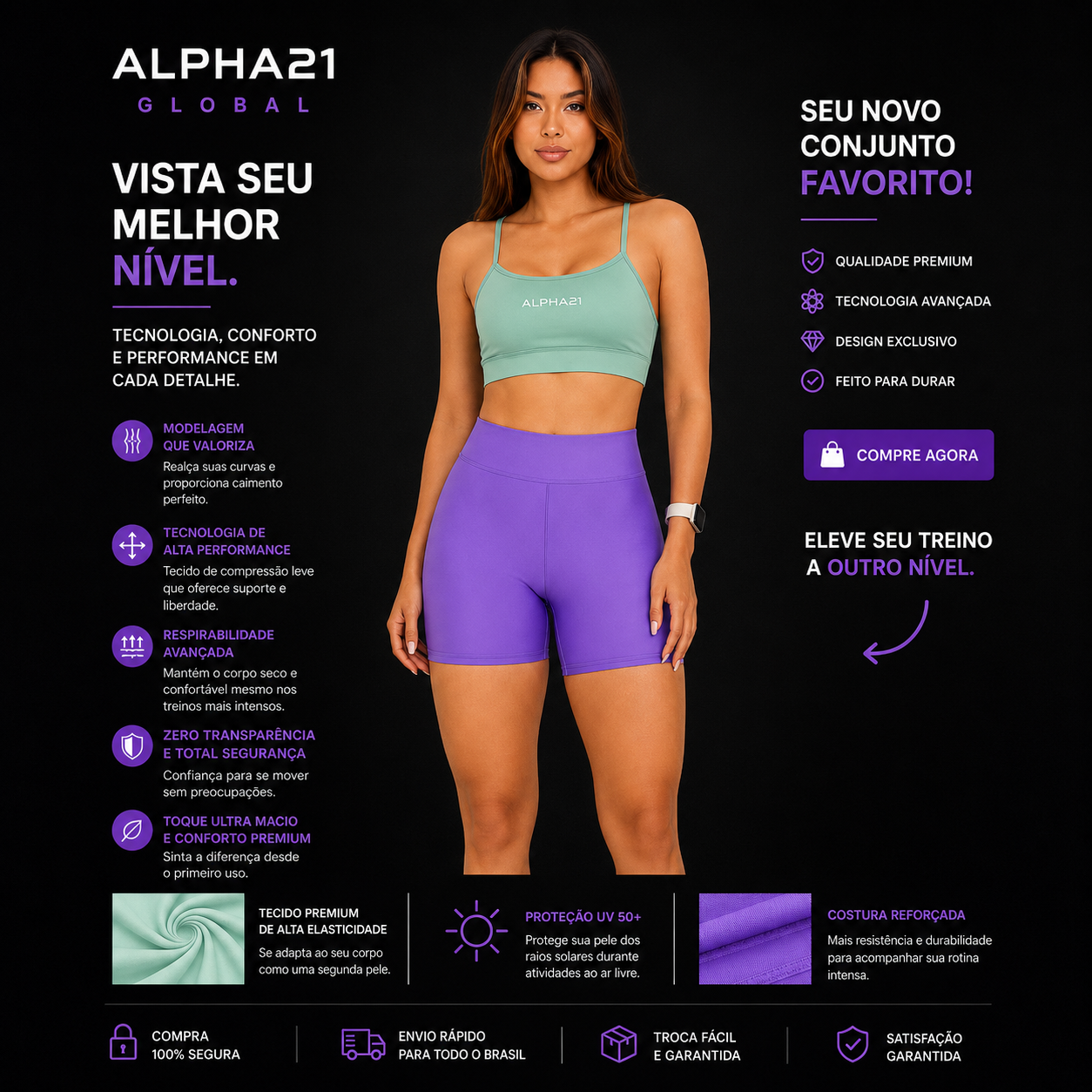 Conjunto Fitness Feminino Bicolor ALPHA21 para Performance