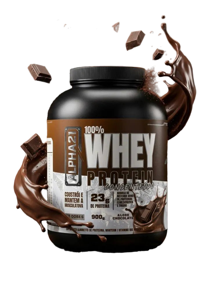 Whey Protein ALPHA21 Chocolate 900g - Suplemento proteico concentrado com 24g de proteína, BCAAs e aminoácidos essenciais - Fabricado sob BPF ANVISA