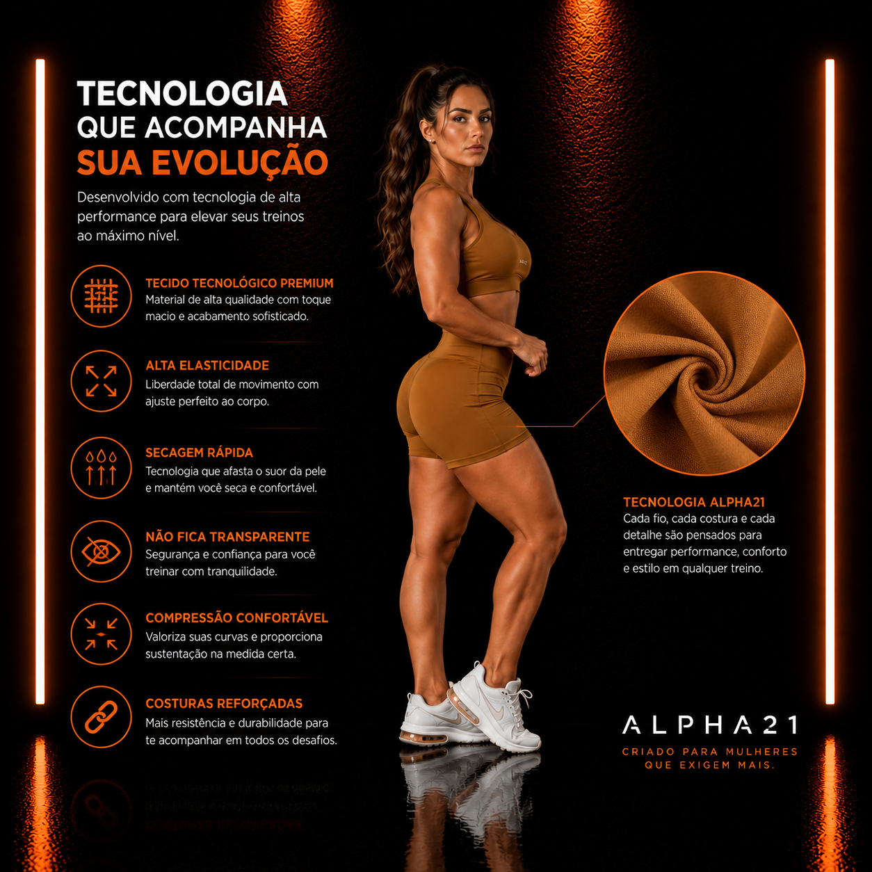 Conjunto Fitness Feminino ALPHA21 | Short e Top Premium