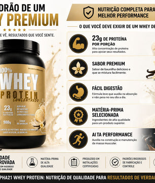Whey concentrado ALPHA21 – Baunilha 900g para performance no treino
