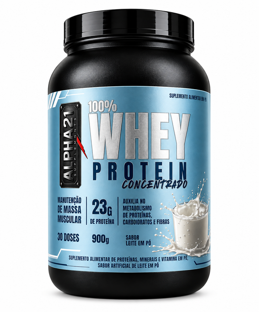 Whey Protein Concentrado ALPHA21 900g | Sabor Leite em Pó