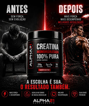 Creatina pura ALPHA21 – 210g monohidratada para performance no treino