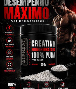 Pote Creatina Monohidratada ALPHA21 500g – zero carbo, alta performance