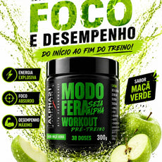 Pré-Treino ALPHA21 sabor Maçã Verde – 300g com fórmula de energia premium