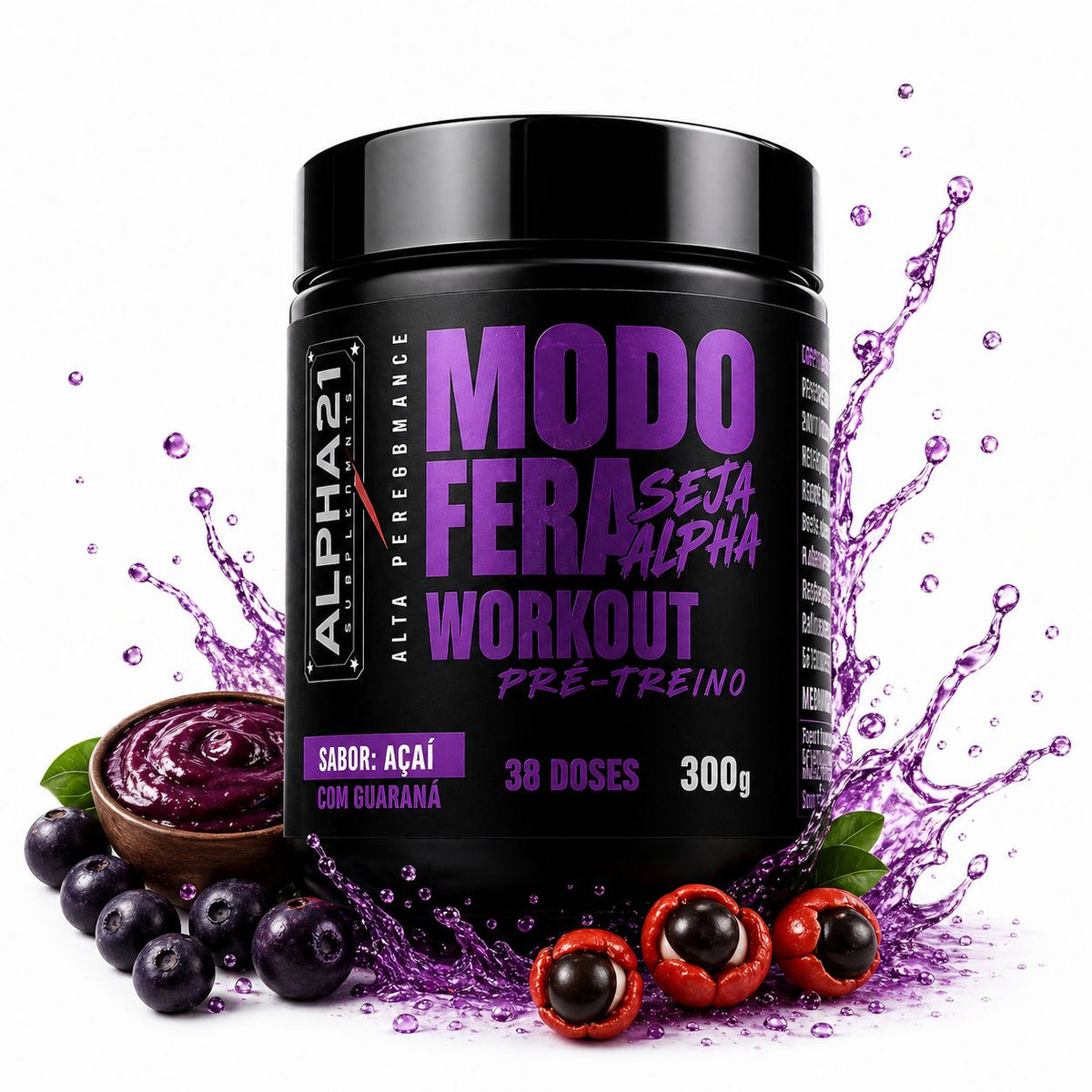 Pré-Treino Açaí ALPHA21 – suplemento 300g para alta performance