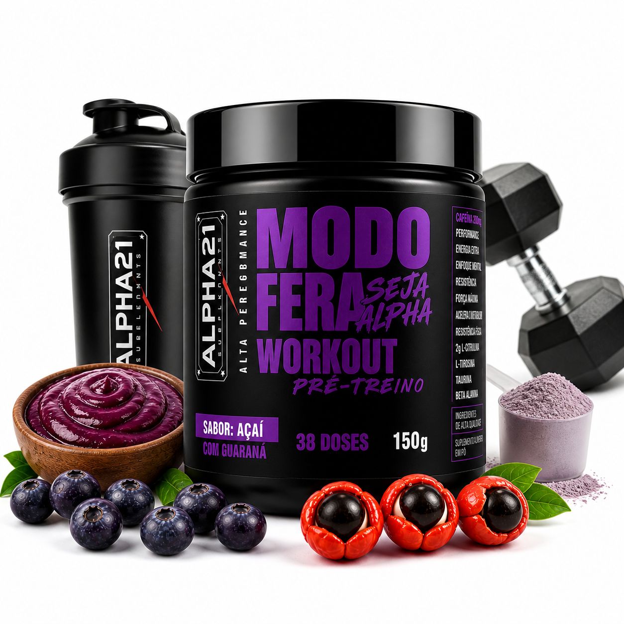 Suplemento pré-treino ALPHA21 Modo Fera – 150g para máximo desempenho