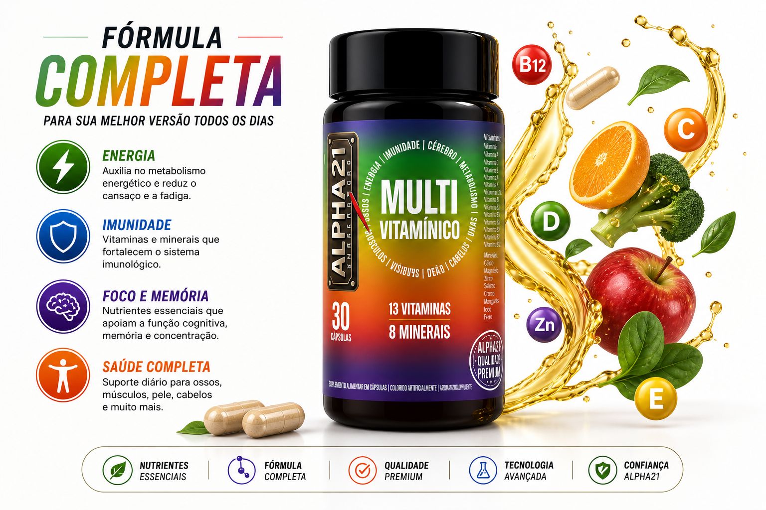 Multivitamínico completo ALPHA21 – MULTI VIT 30 cápsulas para performance