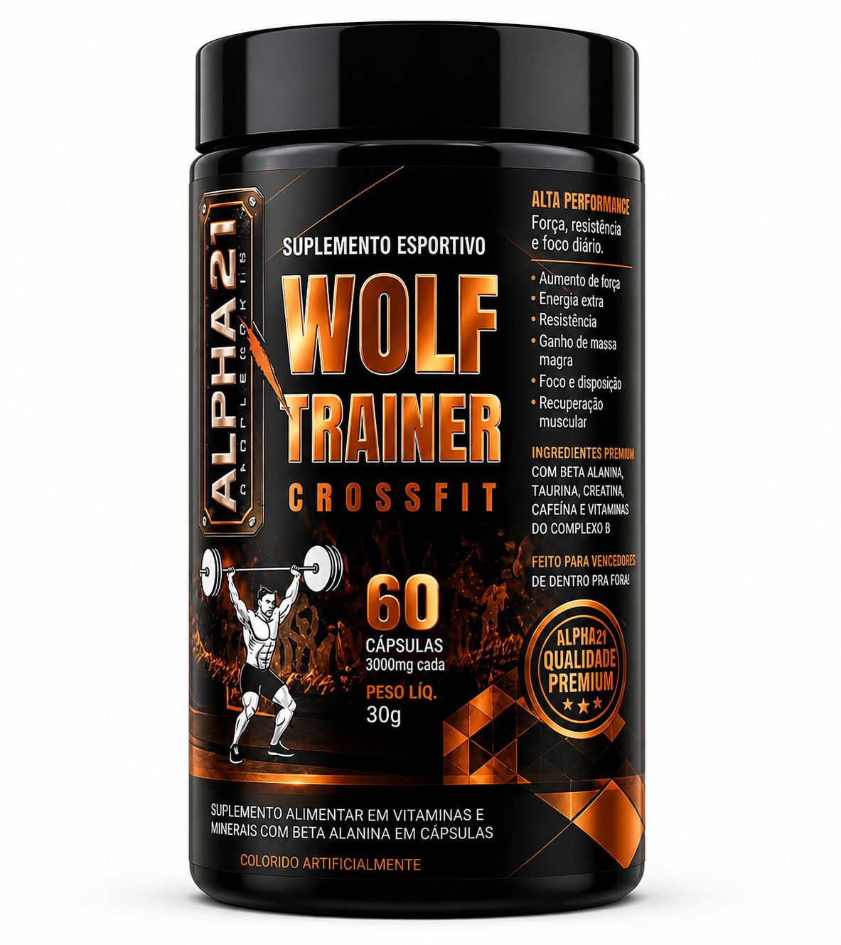 WOLF TREINER CROSSFIT ALPHA21 – suplemento para crossfit e treinos funcionais de alta intensidade, fabricado sob BPF/ANVISA