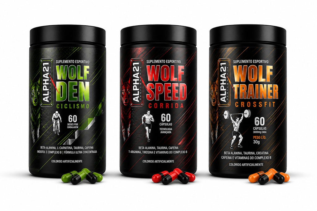 Kit WOLF Performance ALPHA21 – 3 fórmulas específicas para crossfit, corrida e ciclismo, fabricado sob BPF/ANVISA