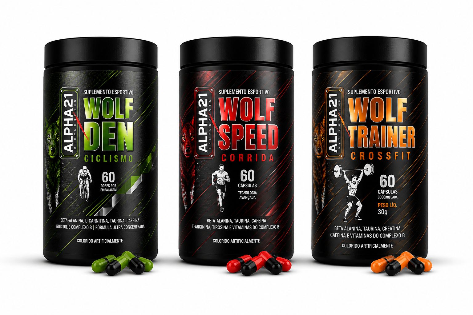Kit WOLF Performance ALPHA21 – 3 fórmulas específicas para crossfit, corrida e ciclismo, fabricado sob BPF/ANVISA