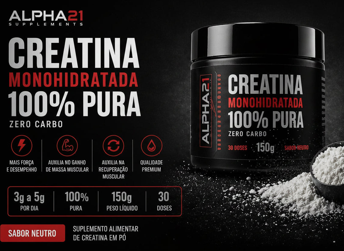 Creatina Monohidratada ALPHA21 150g – suplemento para força e resistência