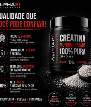 Creatina ALPHA21 150g – monohidratada pura para ganho muscular