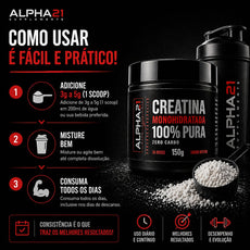 Creatina pura ALPHA21 – 150g monohidratada para performance no treino