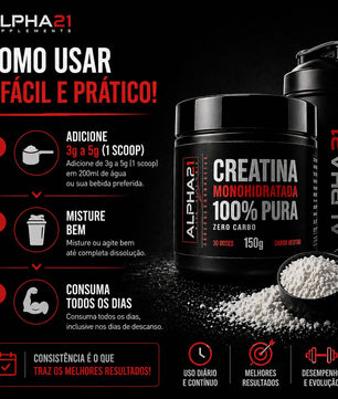 Creatina pura ALPHA21 – 150g monohidratada para performance no treino