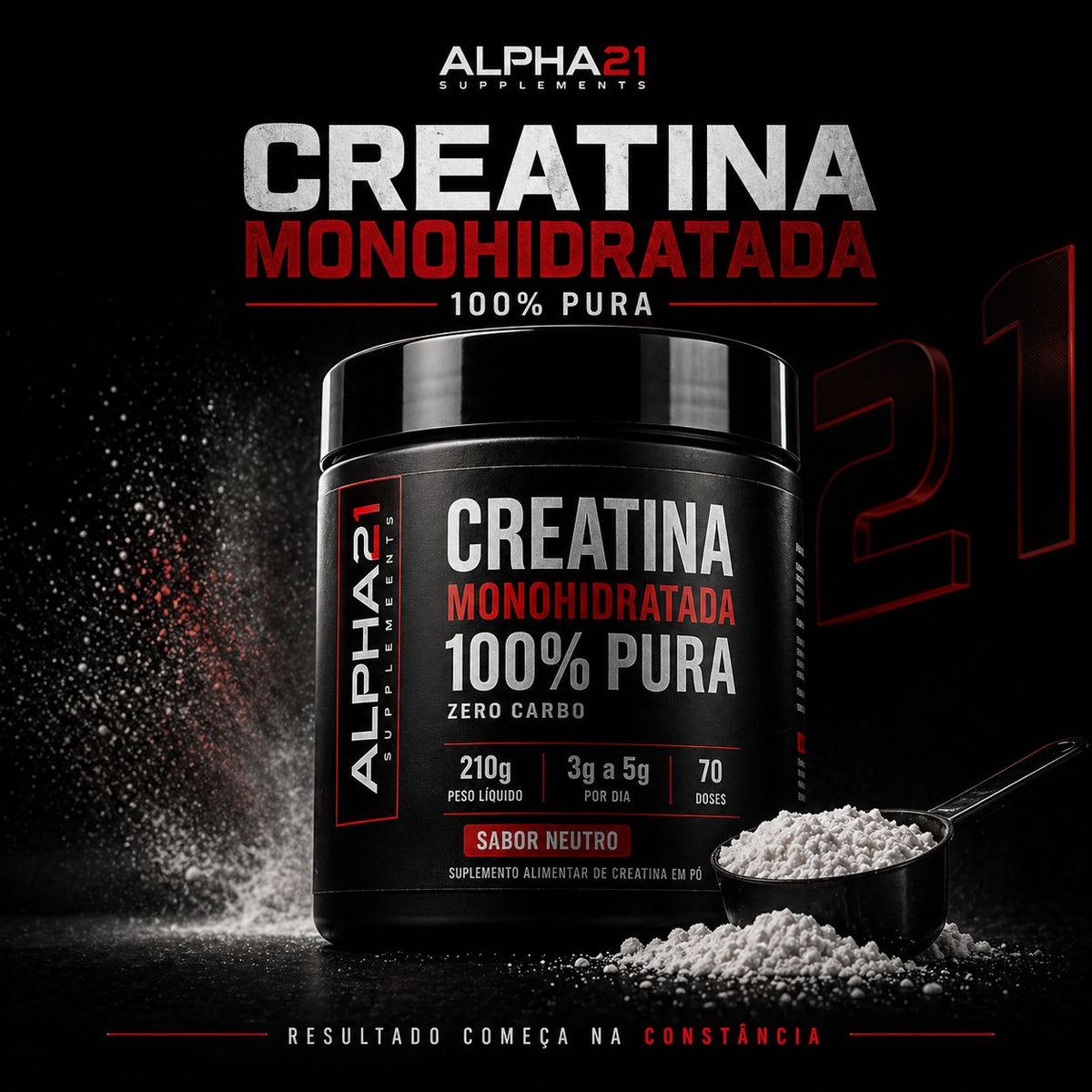 Creatina ALPHA21 210g – monohidratada pura para ganho muscular