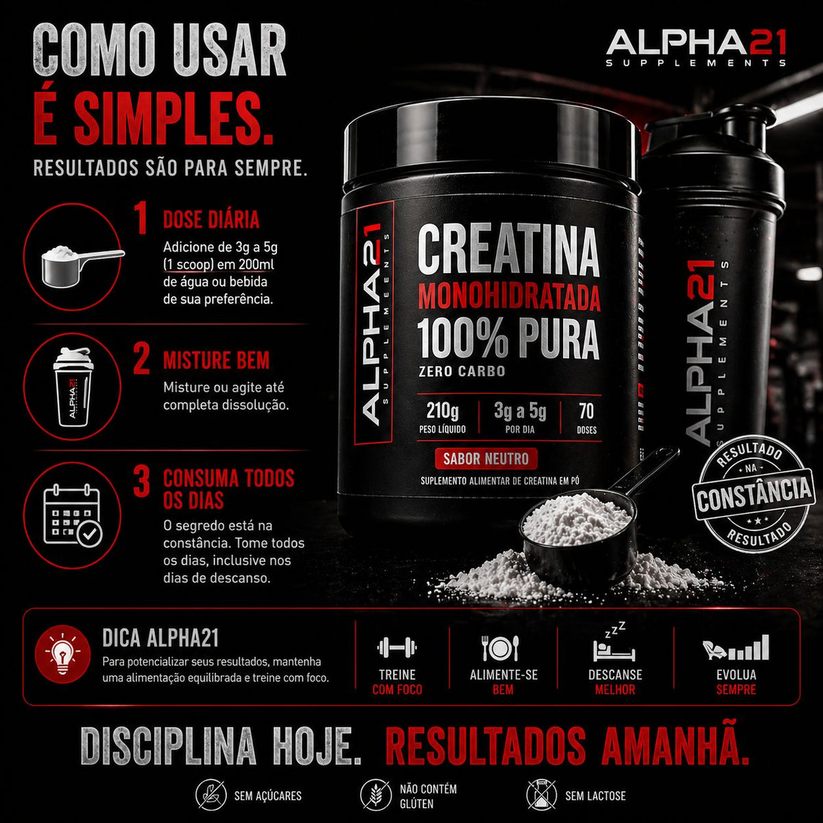 Creatina Monohidratada ALPHA21 210g – suplemento para força e resistência