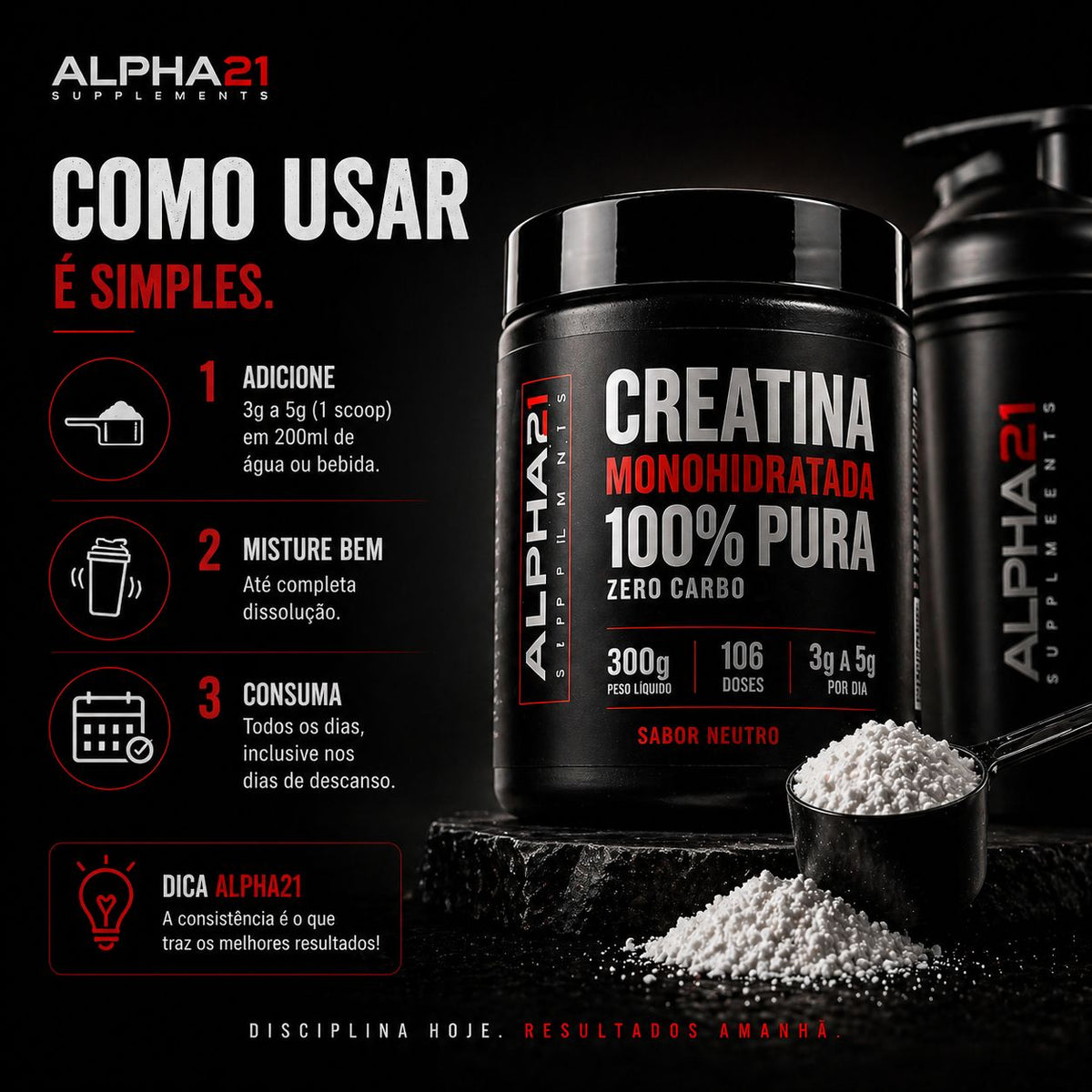 Creatina ALPHA21 300g Premium – monohidratada pura para ganho muscular
