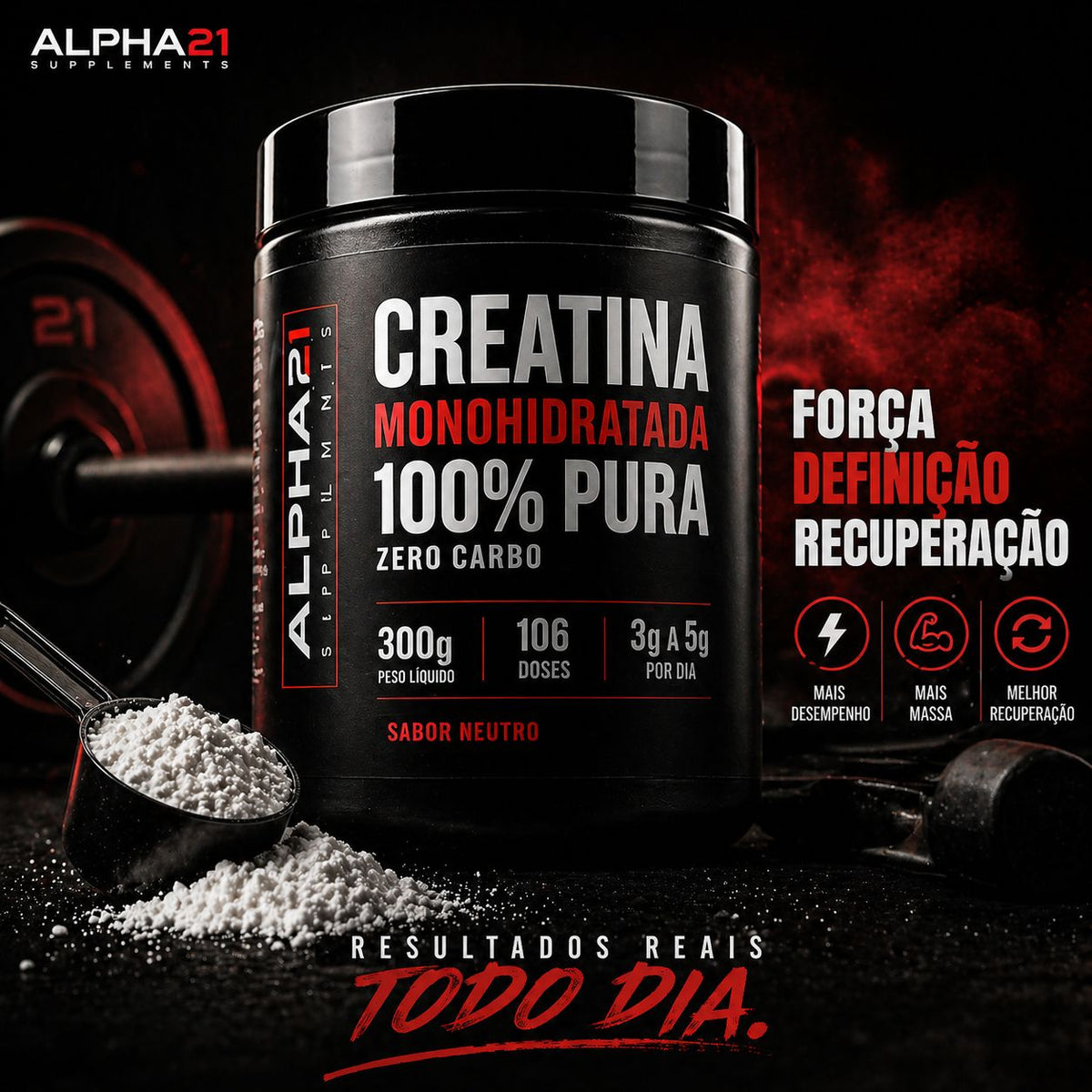 
Creatina pura premium ALPHA21 – 300g monohidratada para máxima performance