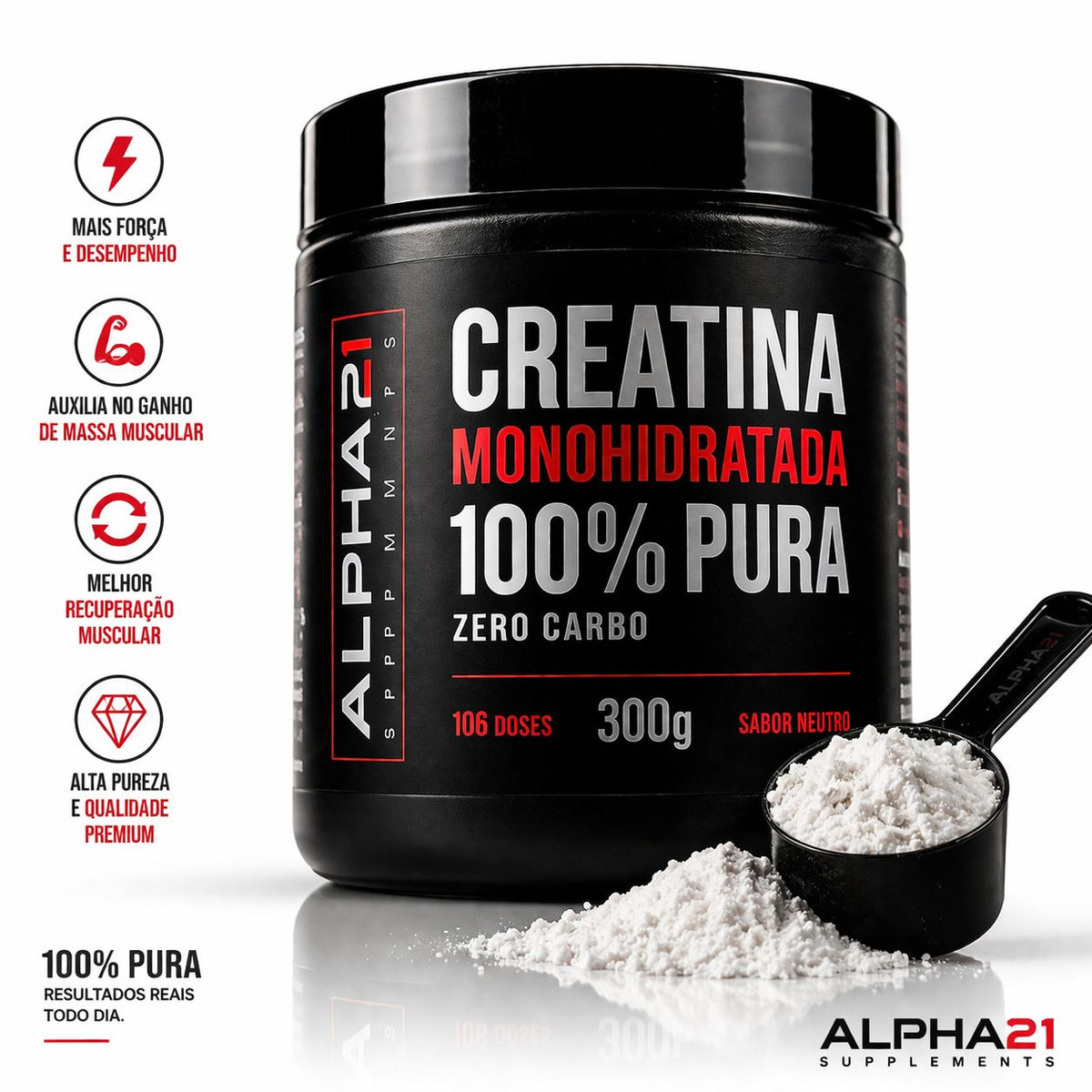 Kit completo para hipertrofia ALPHA21 com Whey, Creatina e Pré-Treino