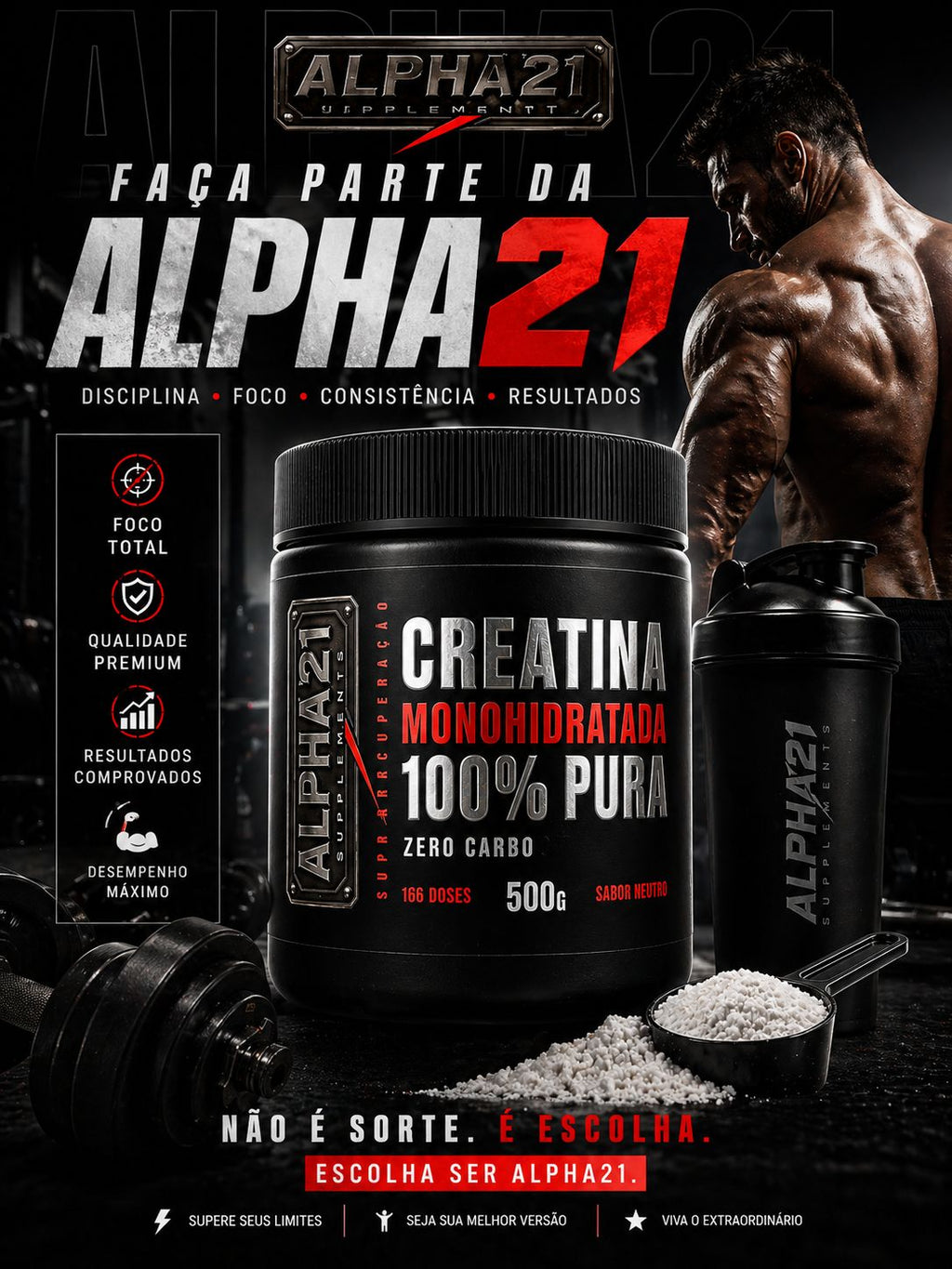 Creatina pura ALPHA21 500g – suplemento para resistência e performance no treino