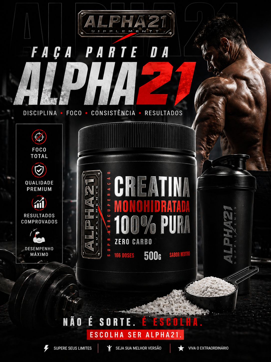 Creatina pura ALPHA21 500g – suplemento para resistência e performance no treino