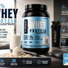 Whey concentrado ALPHA21 – Leite em Pó 900g para ganho muscular