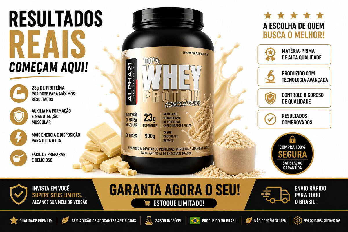 Whey Protein ALPHA21 sabor Chocolate Branco – 900g concentrado