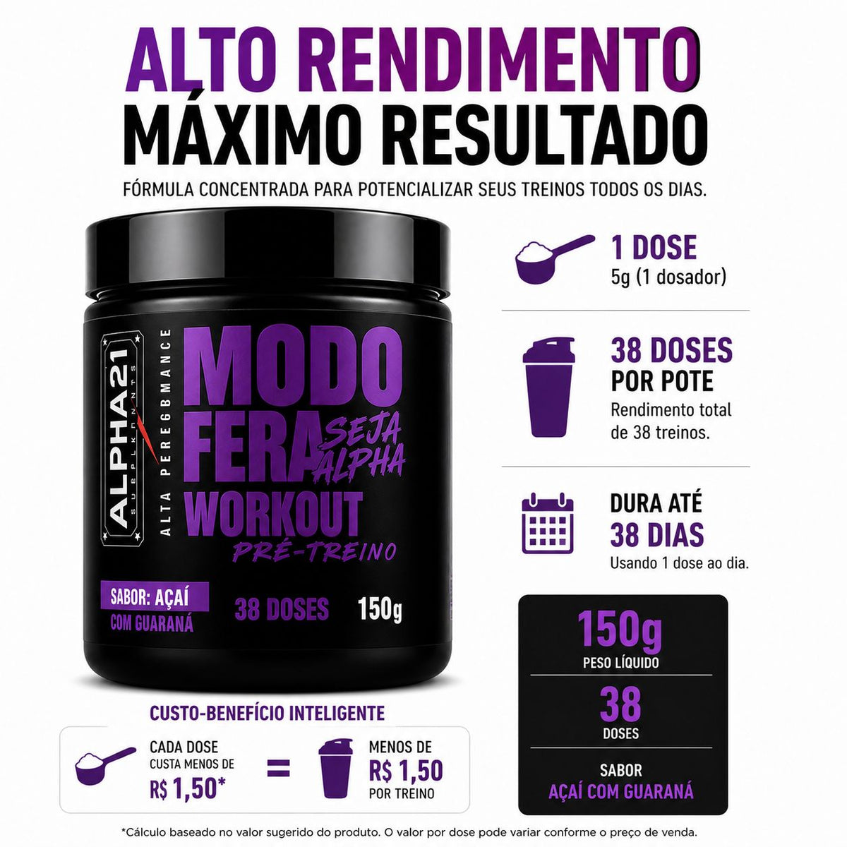Pré-Treino ALPHA21 Modo Fera – 150g com fórmula de energia premium