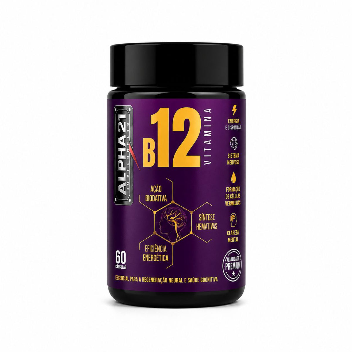 Vitamina B12 Metilcobalamina ALPHA21 | 60 Cápsulas – Fórmula de Alta Absorção