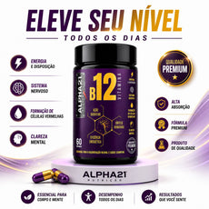 Vitamina B12 Metilcobalamina ALPHA21 | 60 Cápsulas – Fórmula de Alta Absorção