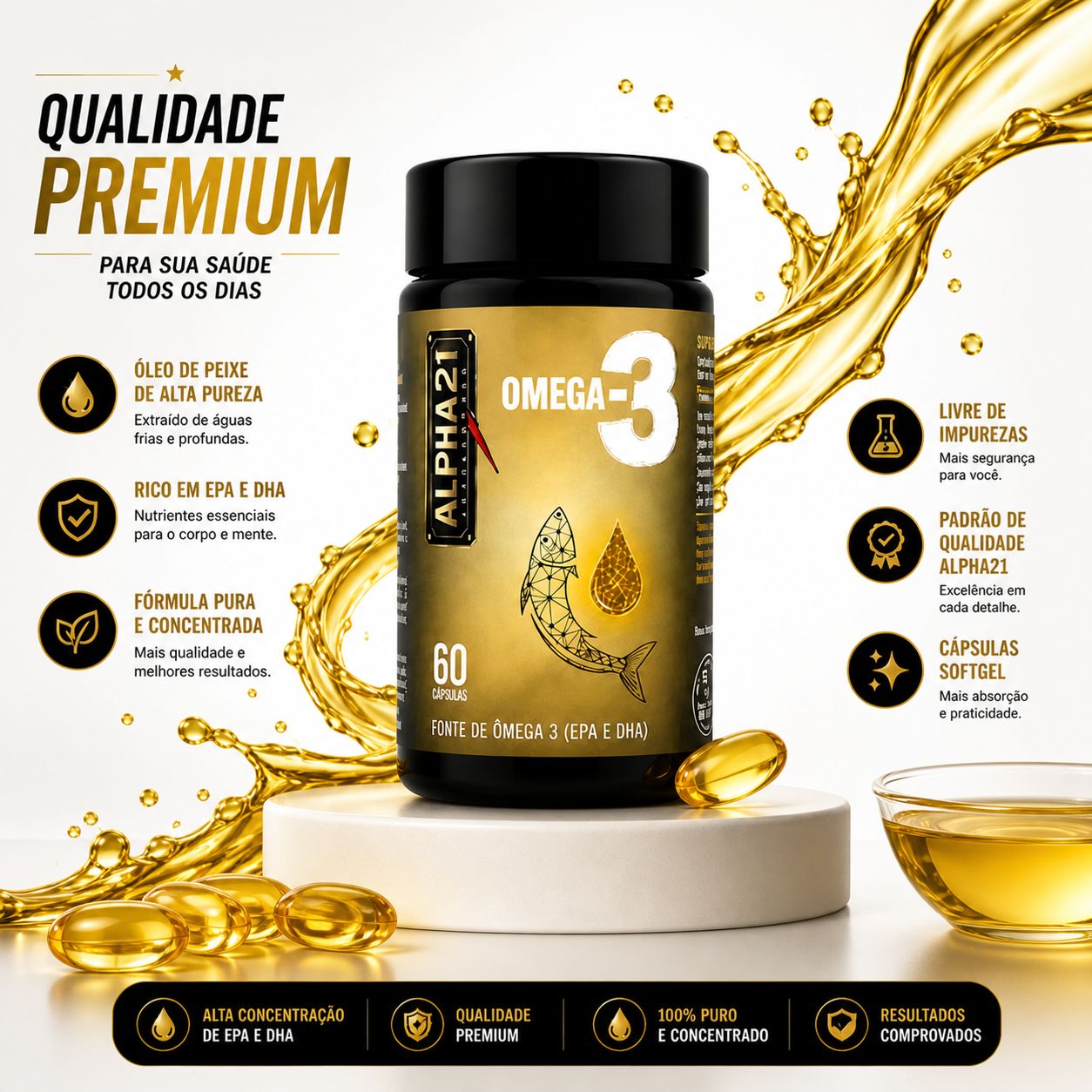 Ácidos graxos essenciais ALPHA21 – Omega 3 premium para atletas

