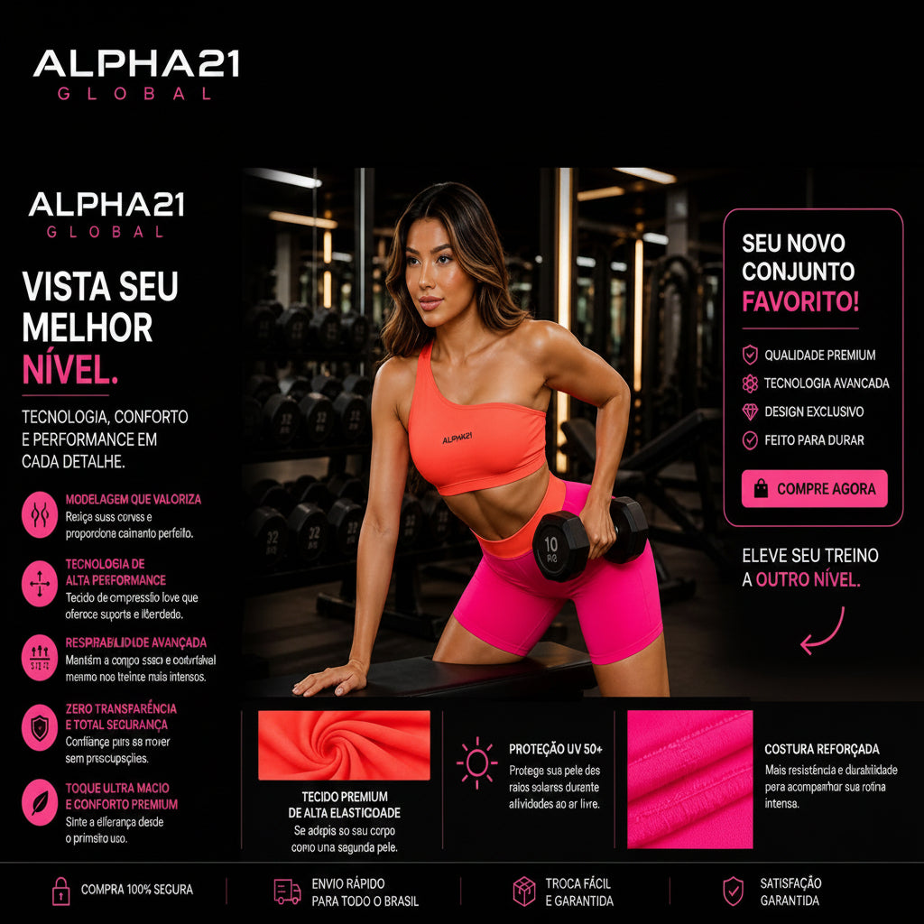 Conjunto Fitness Feminino Bicolor ALPHA21 – legging e top para performance