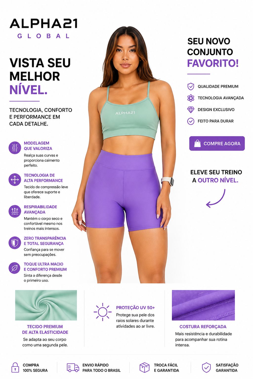 Legging e top ALPHA21 feminino – conjunto esportivo premium