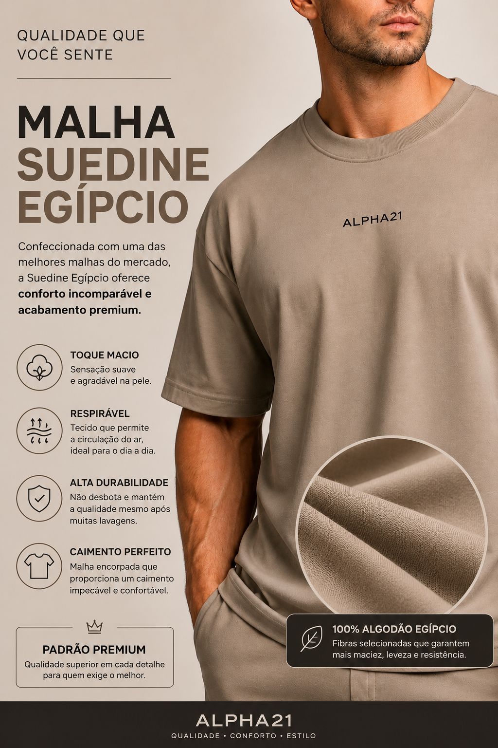 Camisa Oversized Pano Egípcio ALPHA21 | Suedine